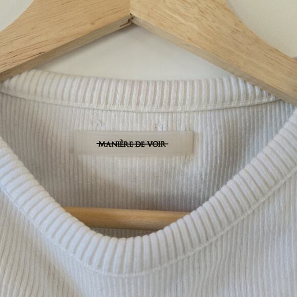 Maniere De Voir Womens Cropped Tank Top 6 White Tacked Ribbed Knit Minimalist - Picture 4 of 8